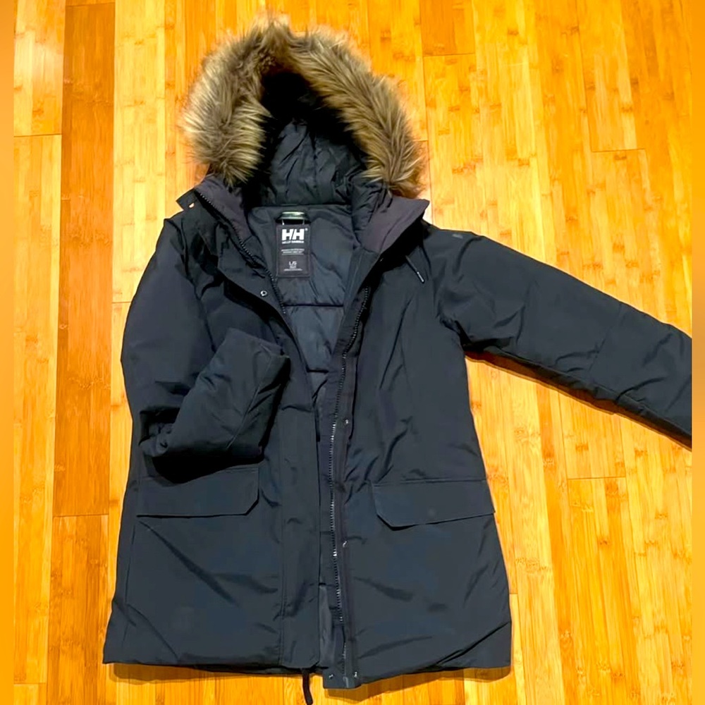 Helly Hanson Women's W Marla Parka, Large Black Winter Jacket with FauxFur Trim